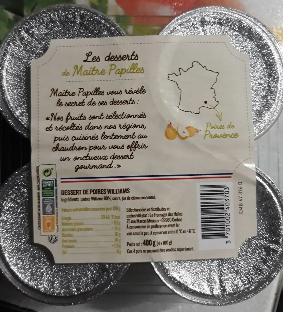 Dessert poires williams