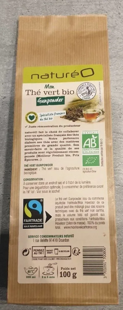 Thé vert équitable gunpowder