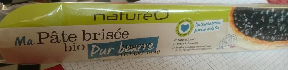 Pâte brisée bio pur beurre