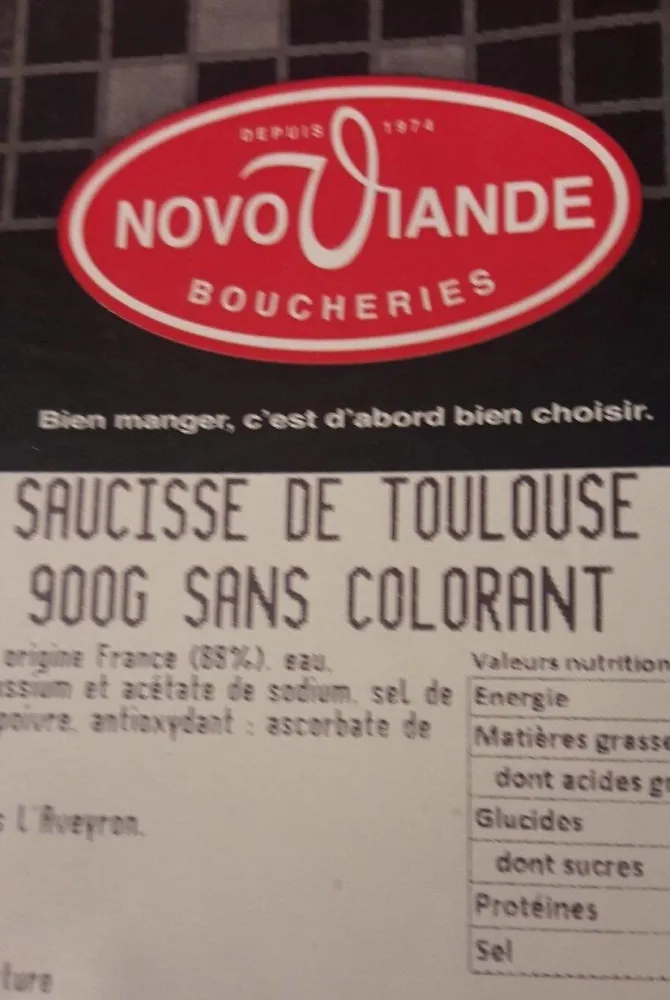 SAUCISSE DE TOULOUSE 900 gr sans comorant