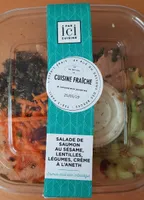 Salade de saumon au sésame, lentilles, légumes crème a l'aneth