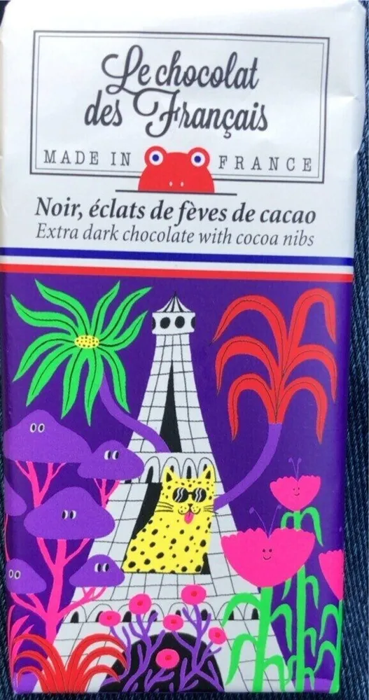 Chocolat noir et éclats de fèves de cacao biologiques