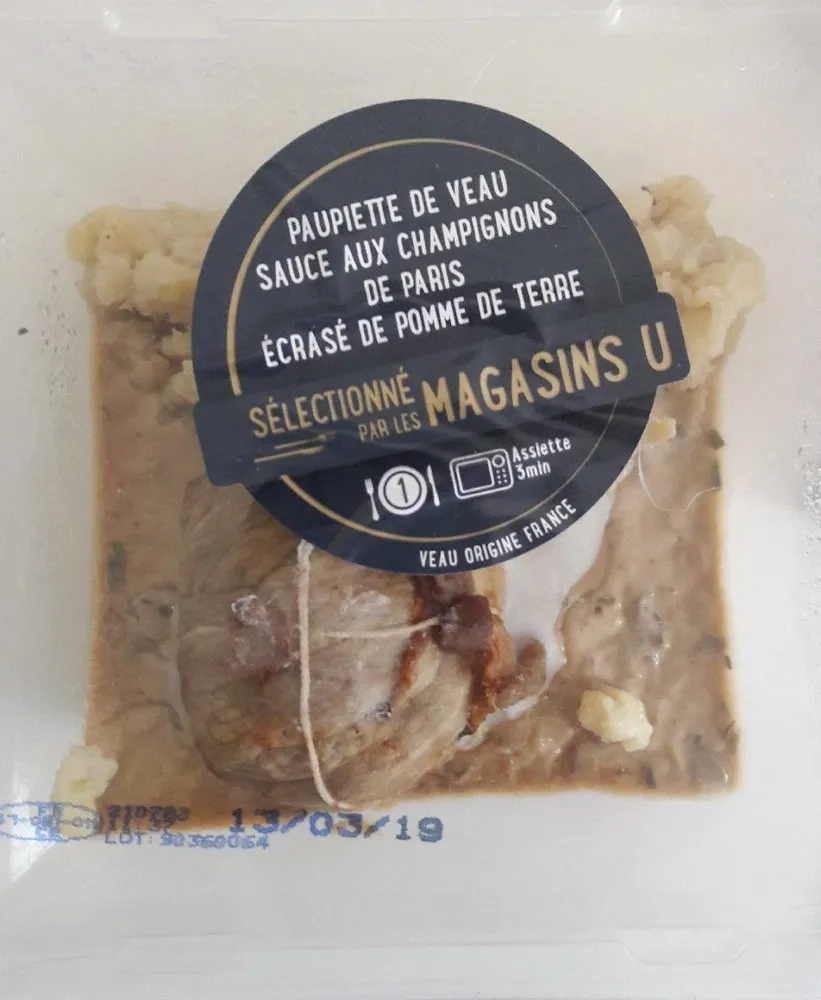 Paupière de veau sauce champignons écrasé de pommes de terre