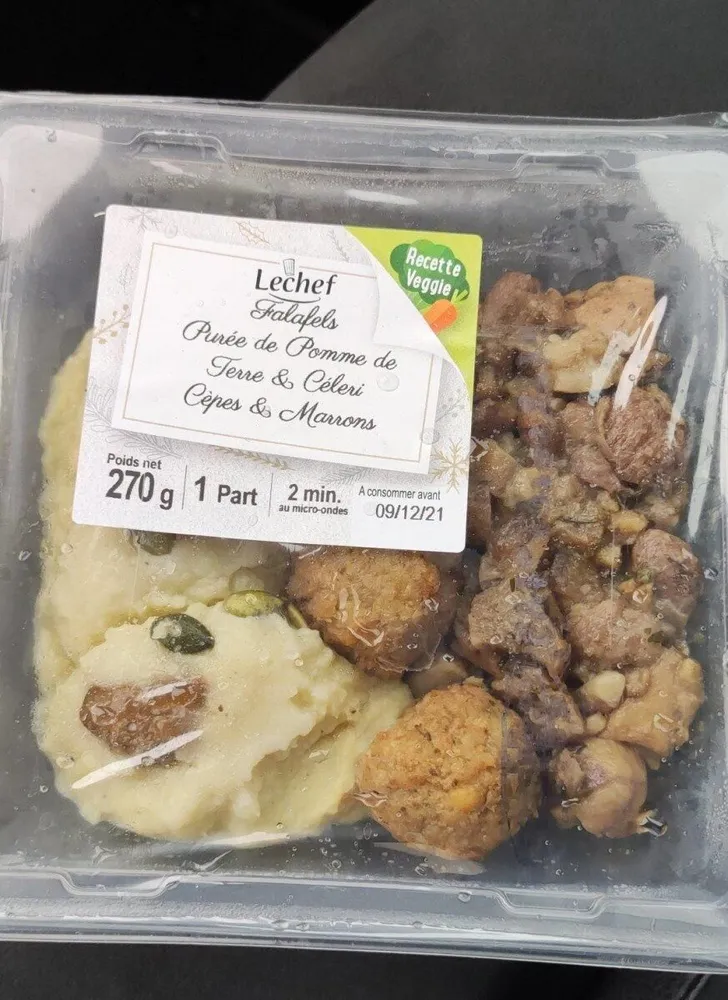 Falafels purée de pommes de terre et céleri cèpes et marrons