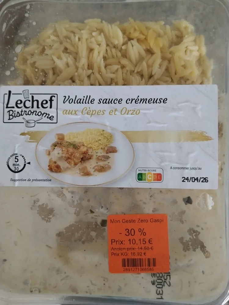 Volaille sauce crémeuse aux Cèpes et Orzo