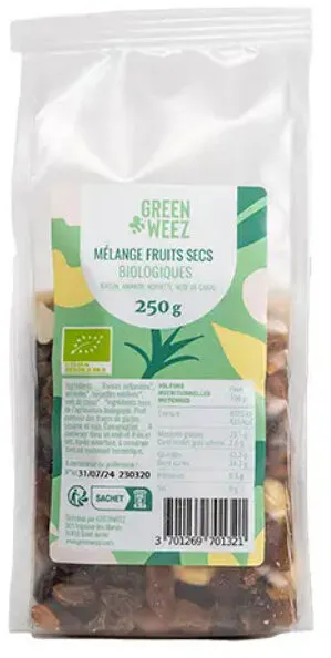 Mélange fruits secs raisin cajou amande noisette