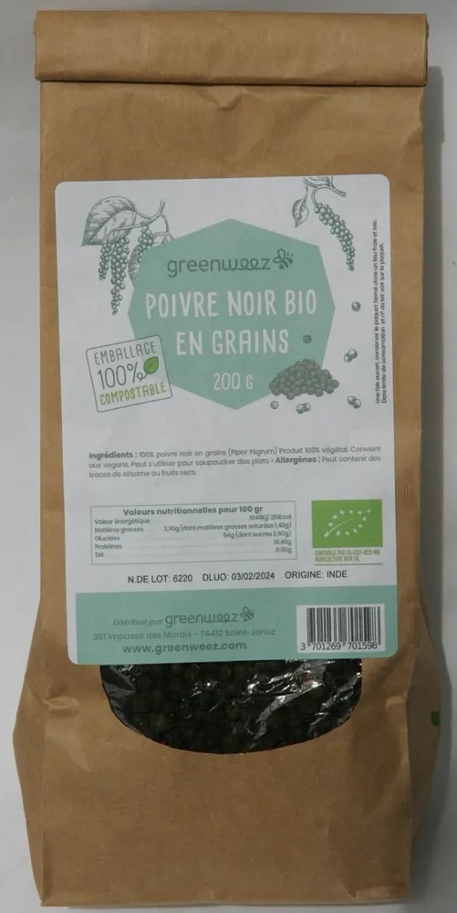 Poivre noir bio en grains