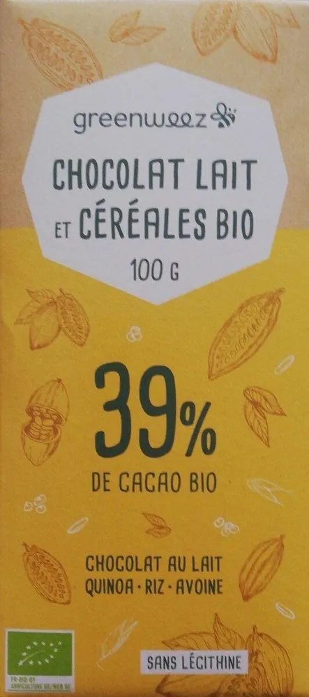 Chocolat Lait et Céréales Bio 39%