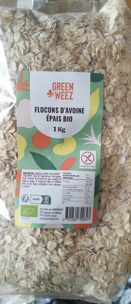 Flocons d'avoine épais bio sans gluten 1kg