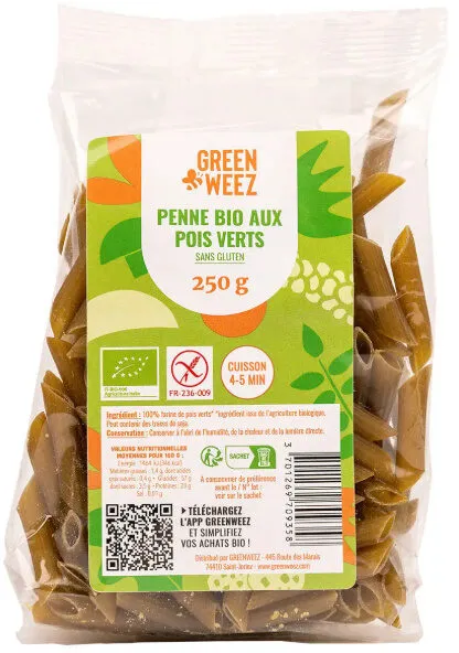 Penne bio aux pois verts