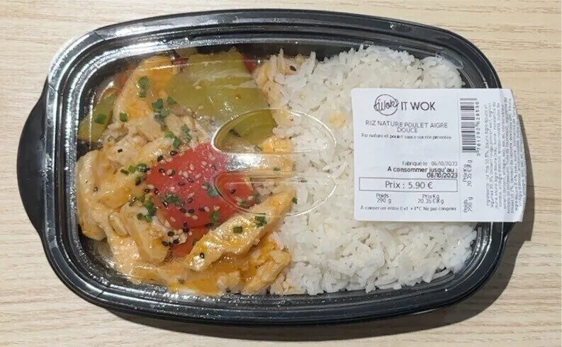 Riz nature poulet et aigre douce