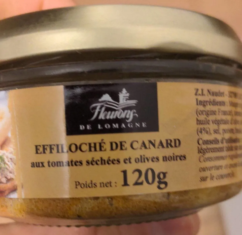 Effiloché de canard aux tomates séchées et olives noires