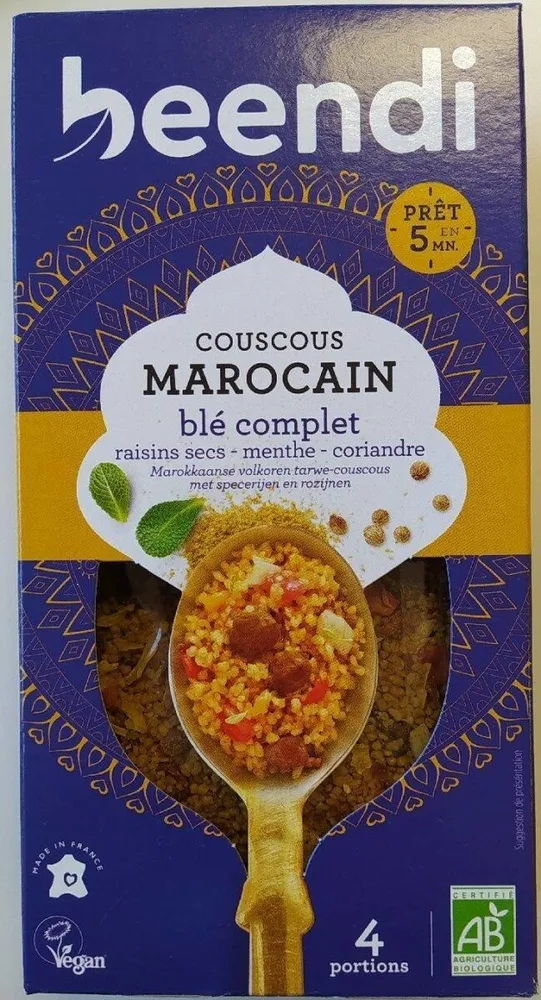 Couscous marocain blé complet raisins secs, menthe, coriandre