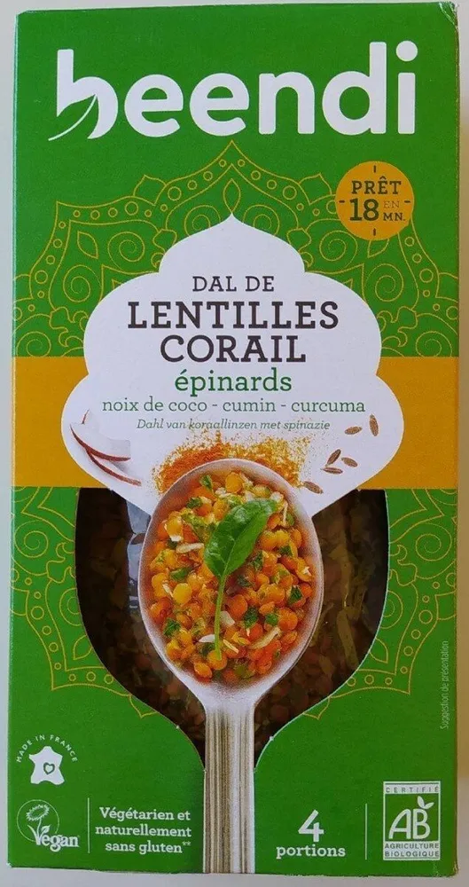 Dal de lentilles corail épinards