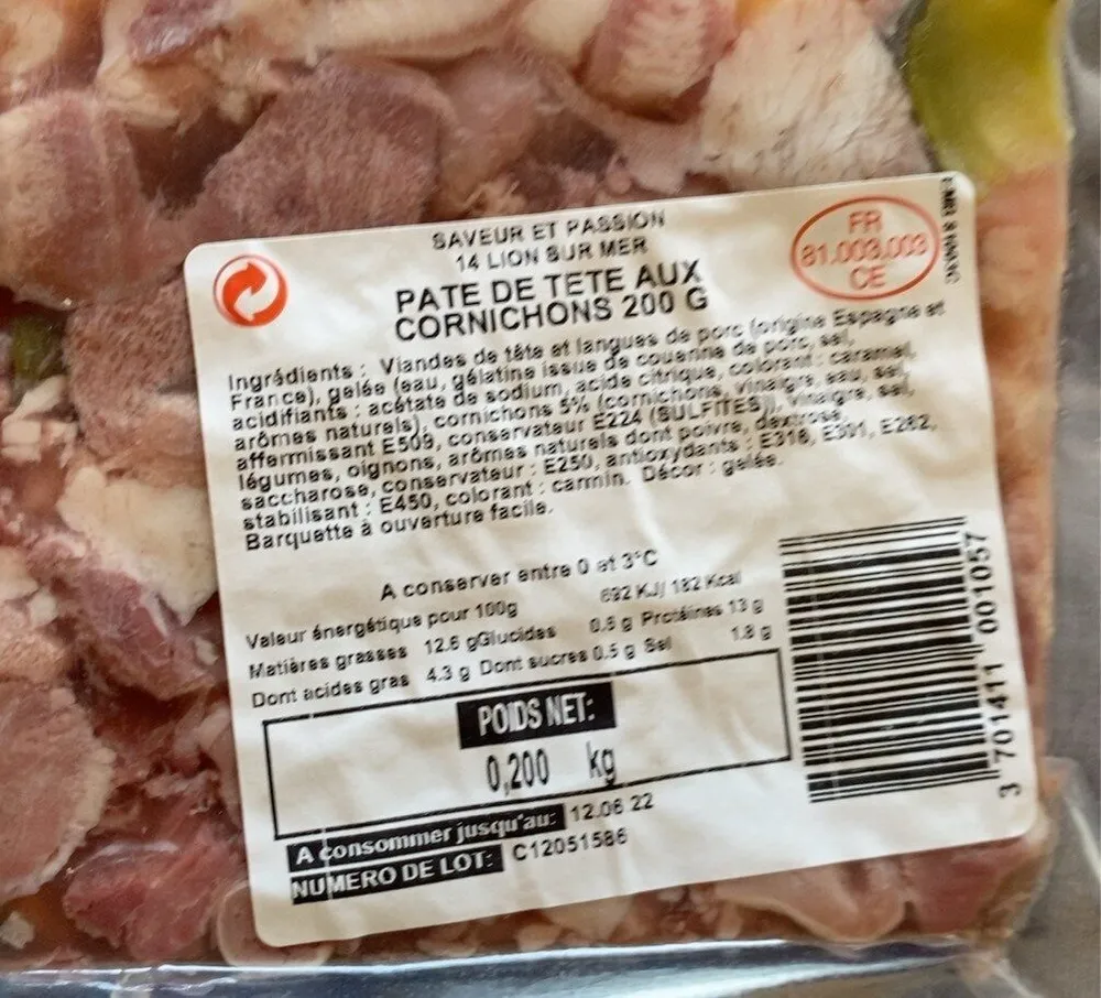Pate de tête aux  cornichons