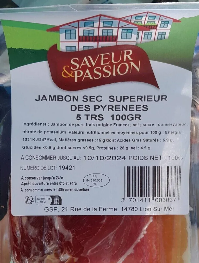 Jambon sec supérieur des Pyrénées
