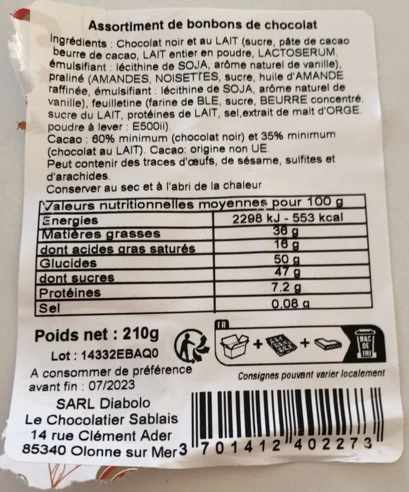 Assortimment de bonbos de chocolat