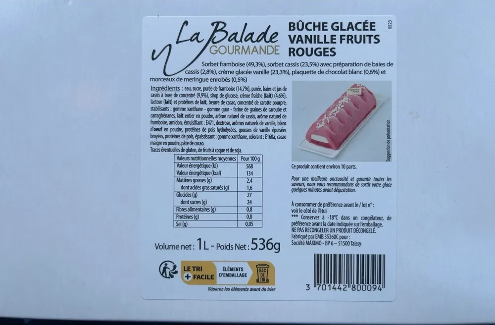 Bûche glacée vanille fruits rouges