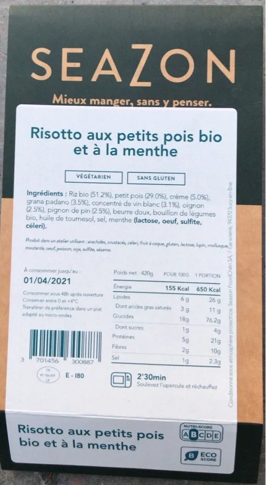 Risotto aux petits pois bio et à la menthe