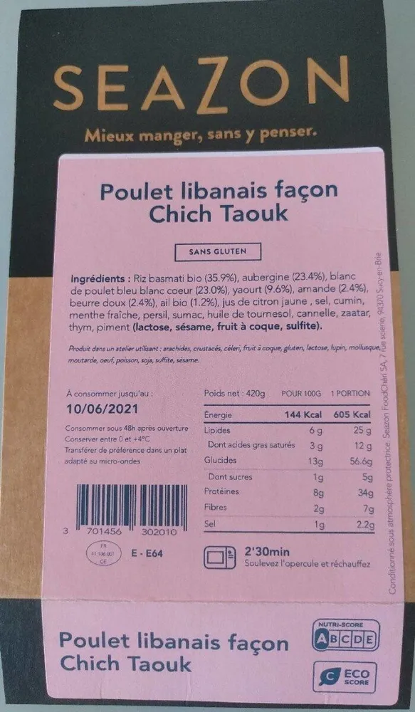 Poulet libanais façon Chich Taouk