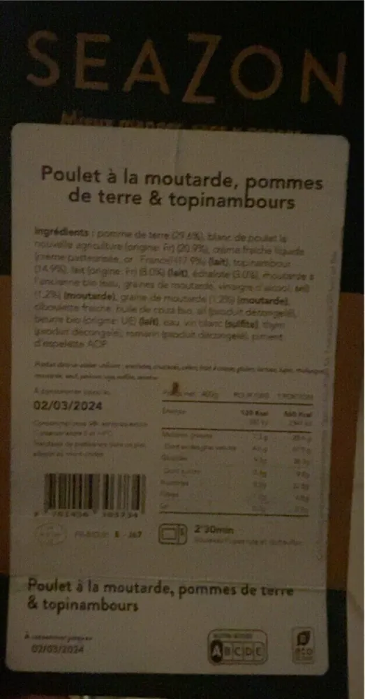 Poulet à la moutarde, pommes de terre et topinambours