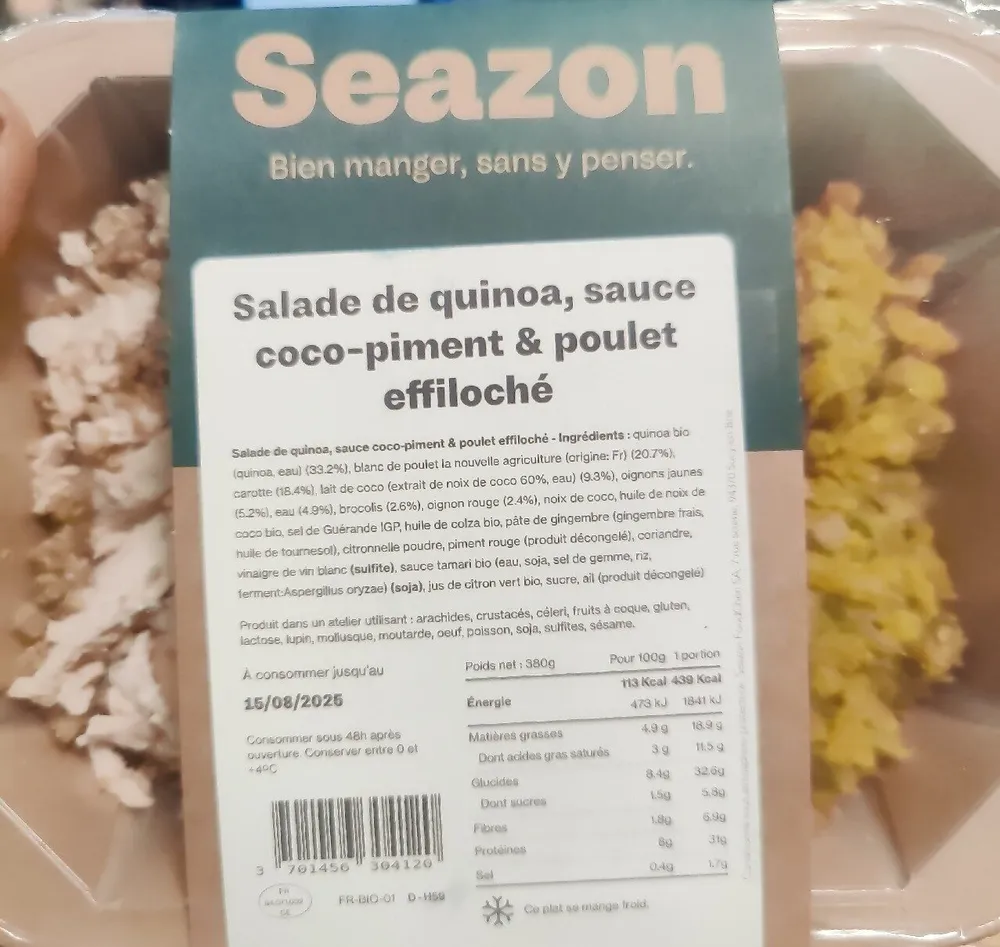 Salade De Quinoa, Sauce Coco-piment &Poulet Effiloché