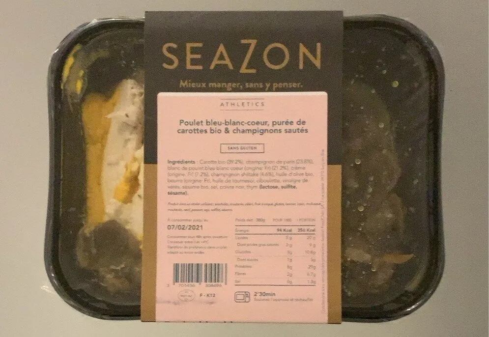 Poulet, purée de carottes & champignons sautés