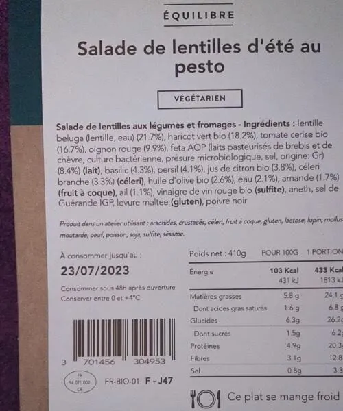 Salade  de lentilles d’été au pesto