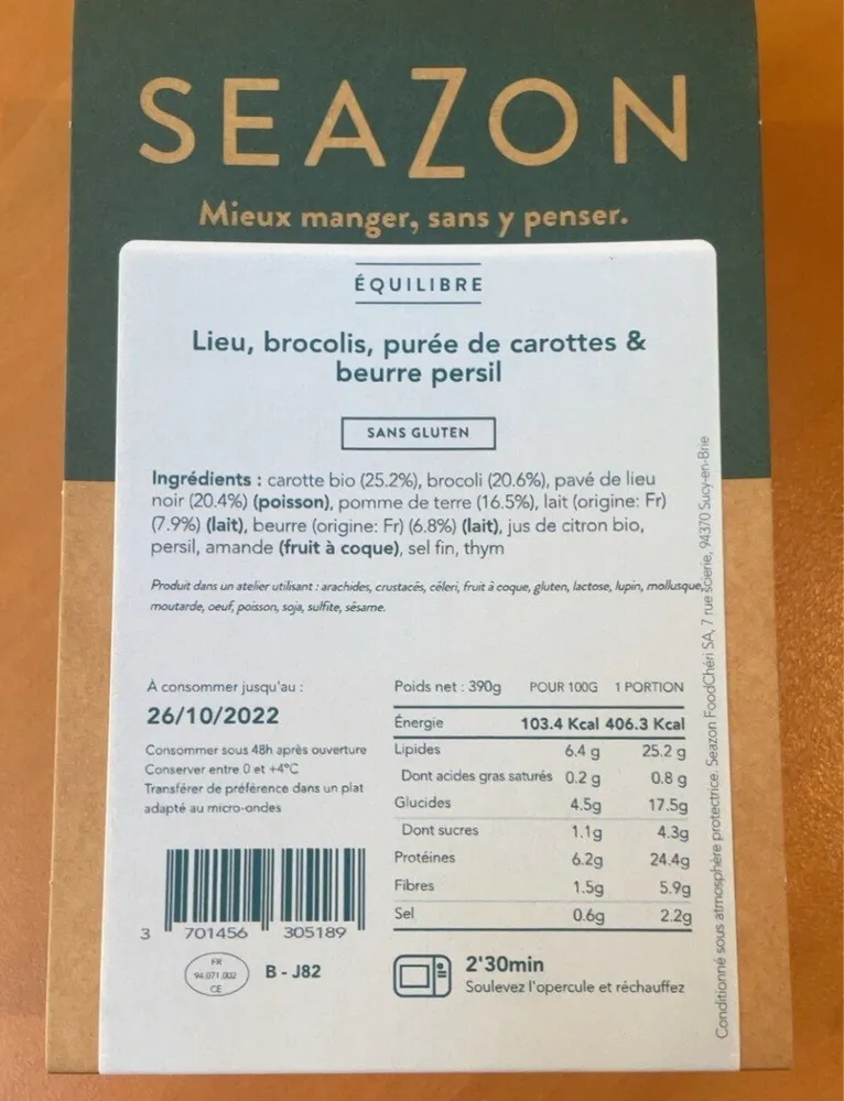 Lieu brocolis purée de carottes