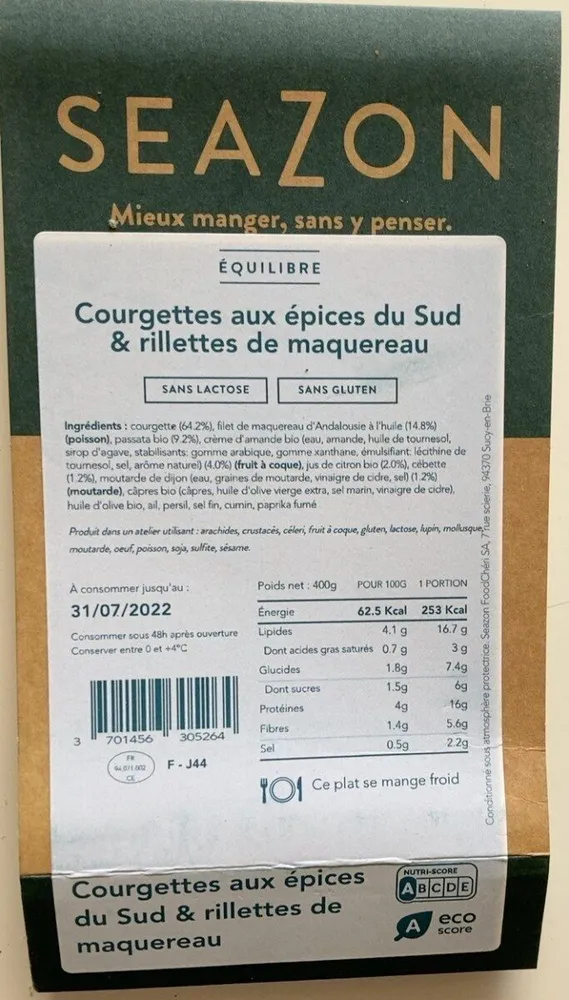 Courgettes aux épices & rillettes de maquereaux
