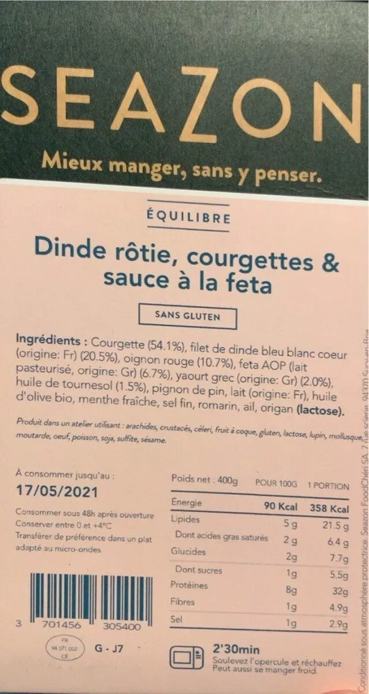 Dinde rotie, courgettes & sauce a la feta