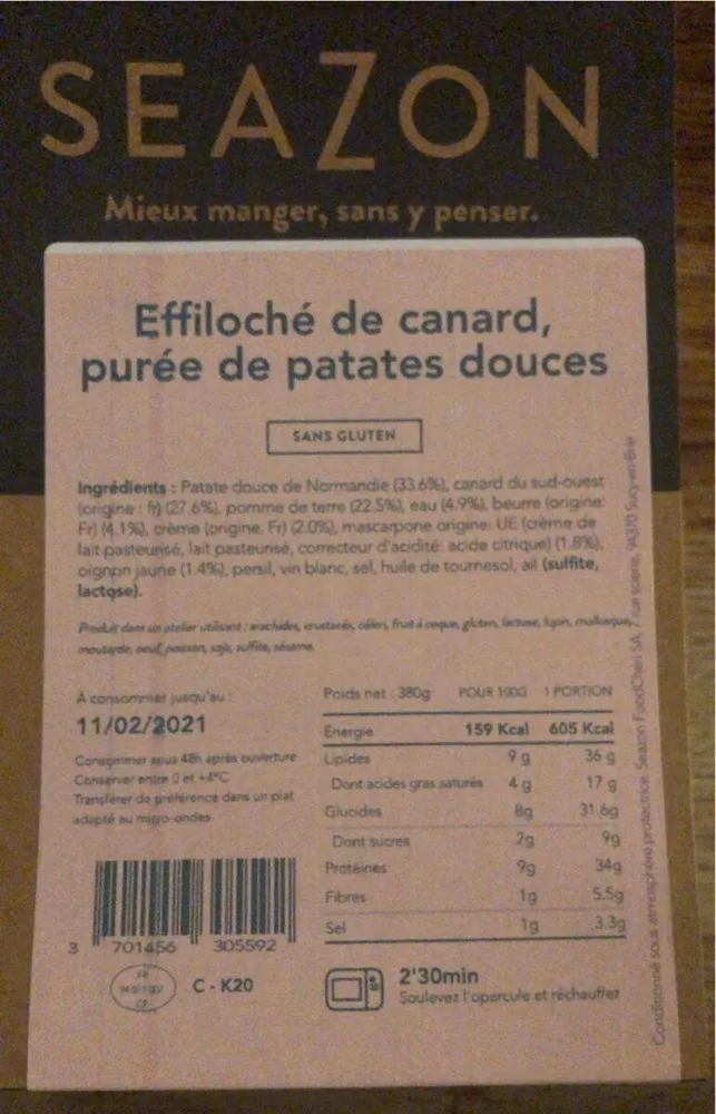 Effiloche de canrad puree de patate douce