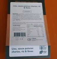 Lieu sauce poivron chorizo riz et fèves
