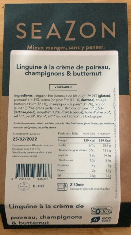 Linguine à la crème de poireau, champignons & butternut