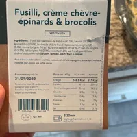 Fusilli épinards  chèvre et brocolis