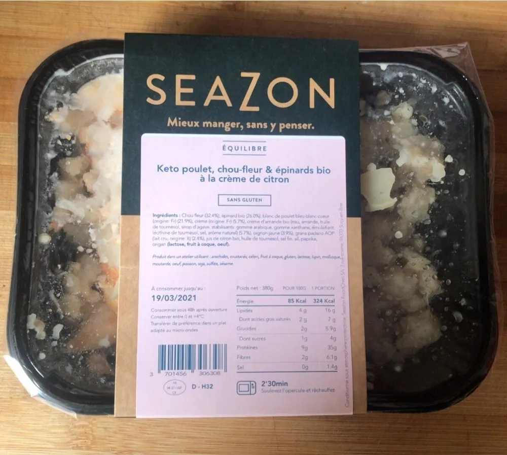 Keto poulet, chou-fleur et épinards bio à la crème de citron