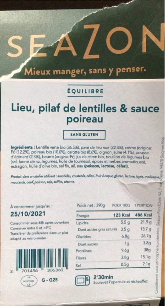 Lieu, pilaf de lentilles & sauce poireaux