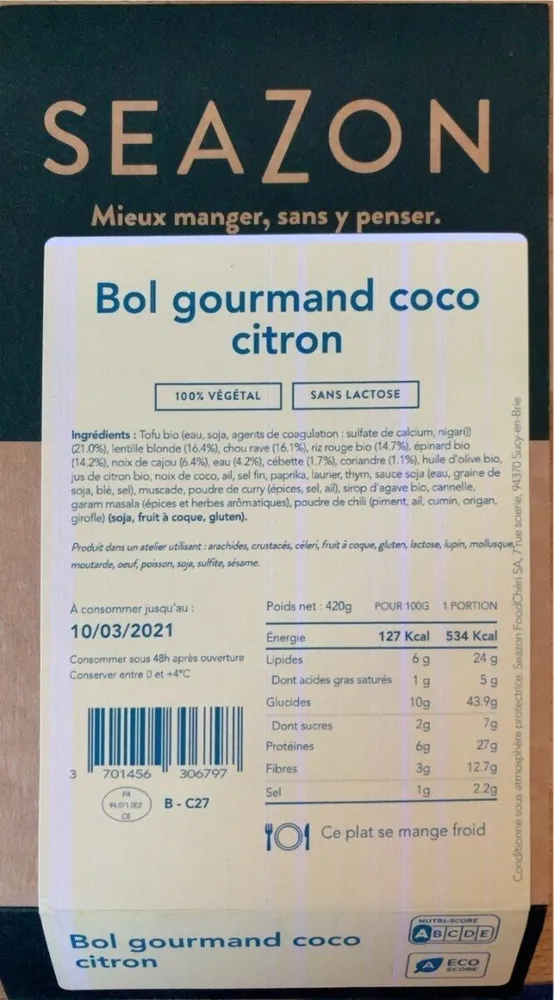 Bol gourmand coco citron