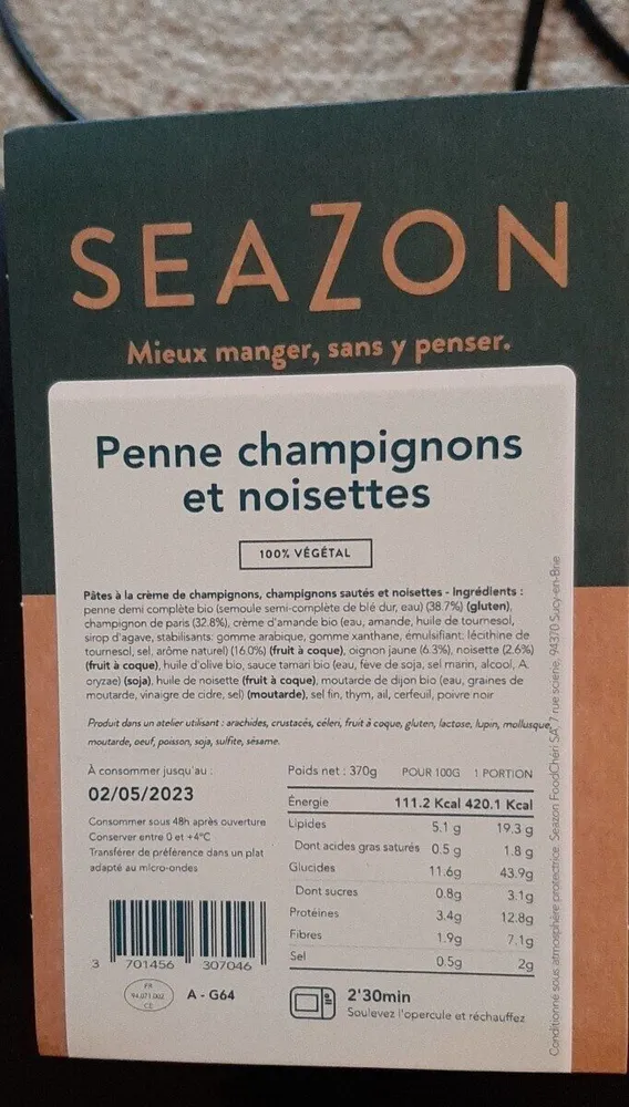 Penne champignons et noisettes