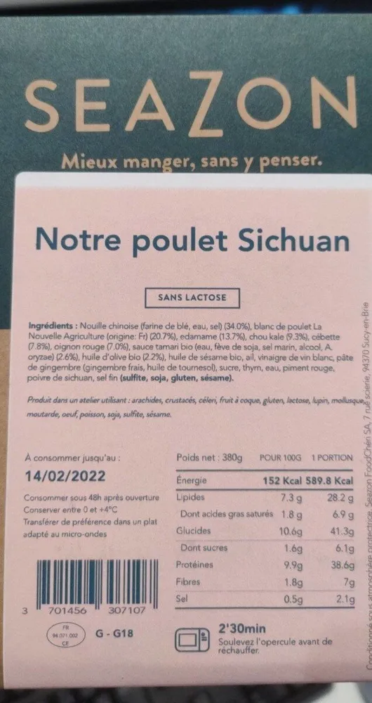 Notre poulet Sichuan