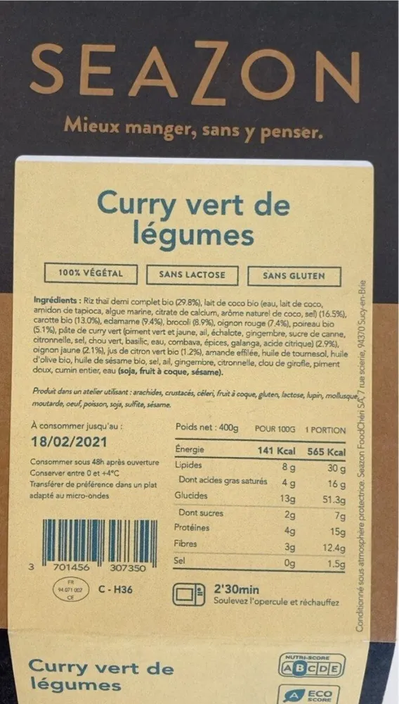 Curry vert de legumes