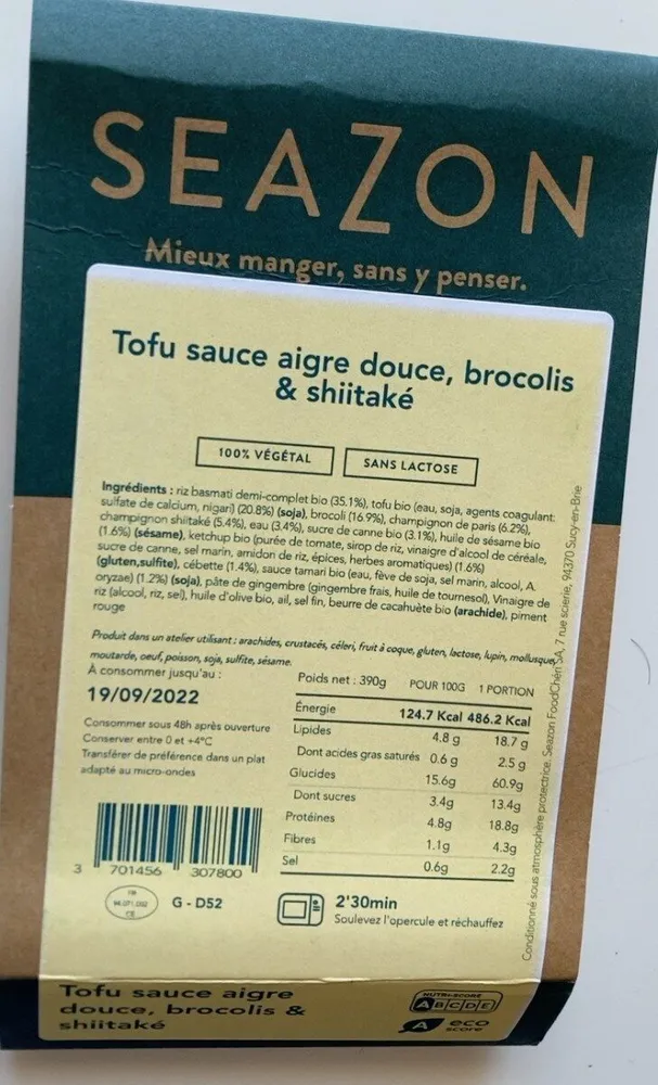 Tofu sauce aigre douce, brocolis & shitaké