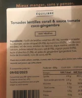 Torsade lentilles corail & sauce tomate
