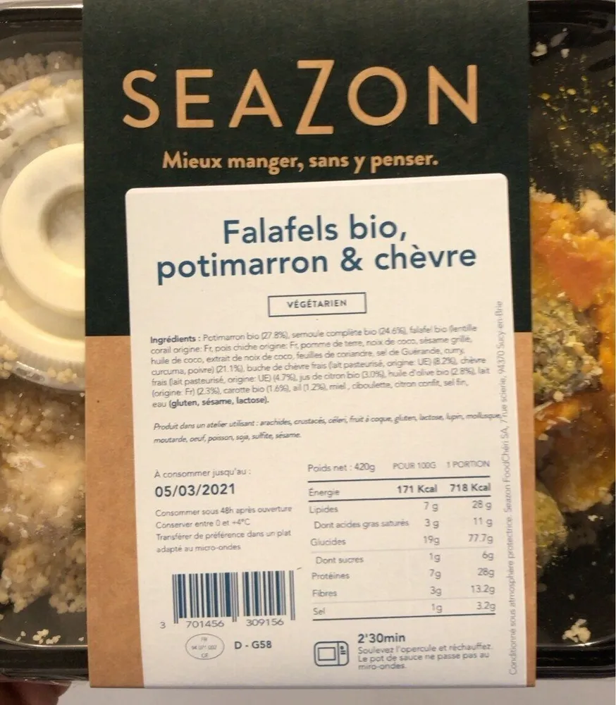 Falafels bio, potimarron & chèvre