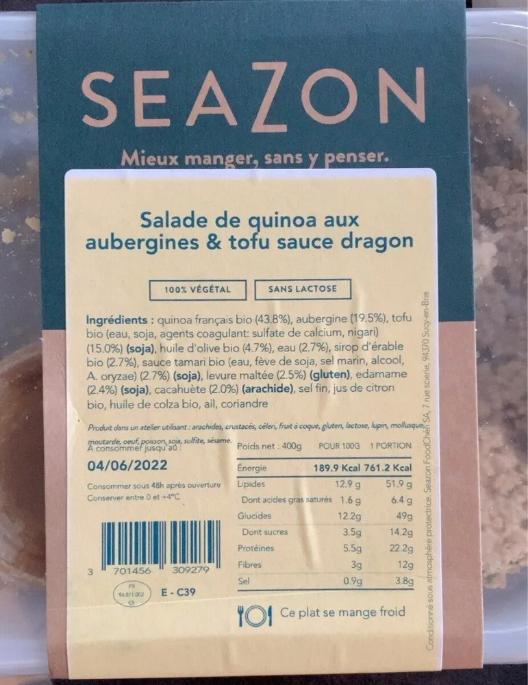 Salade de quinoa aux aubergines et tofu