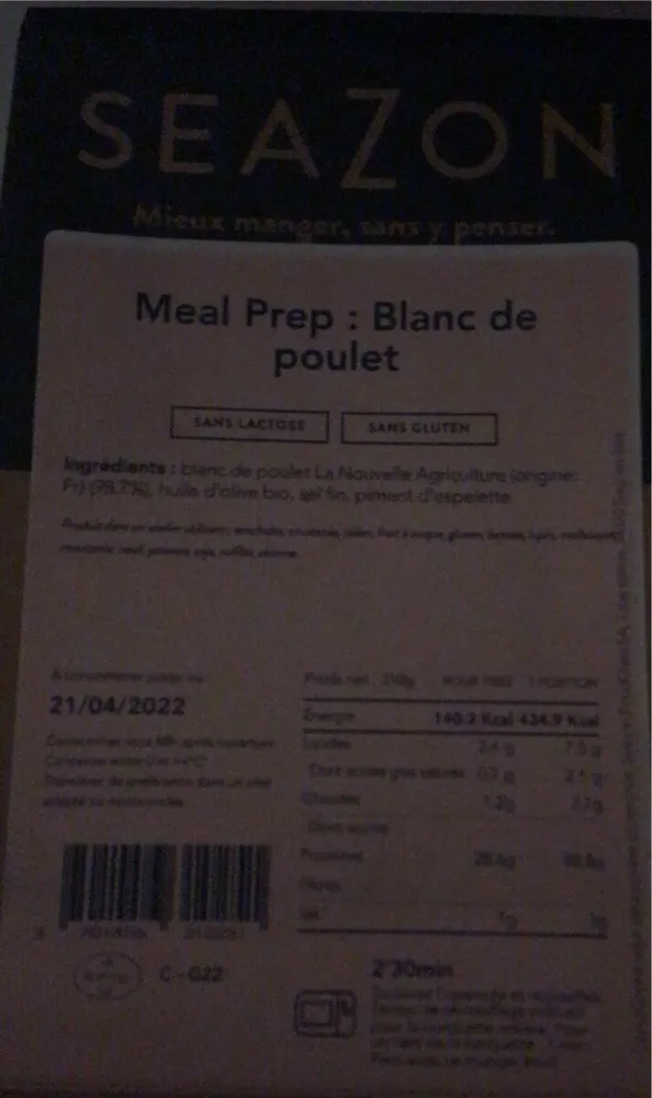 Meal prep blanc de poulet