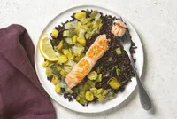Saumon ASC, poireaux & riz noir bio