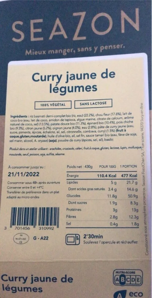 Curry jaune de légumes