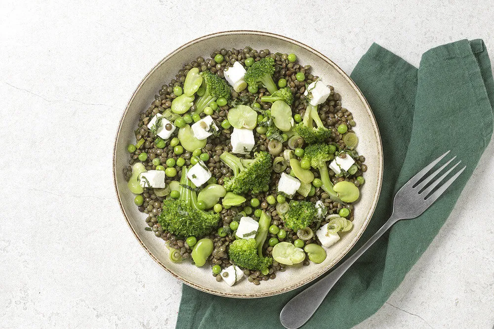 Salade lentilles vertes & petits pois bio, fèves,