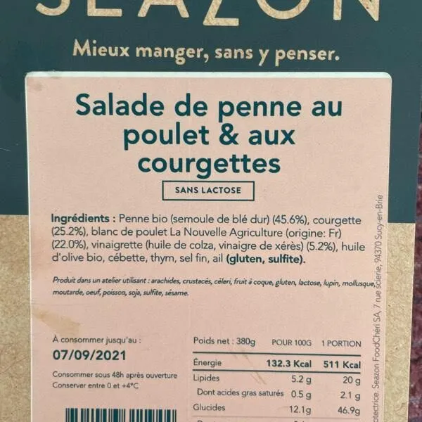 Salade Penne courgettes